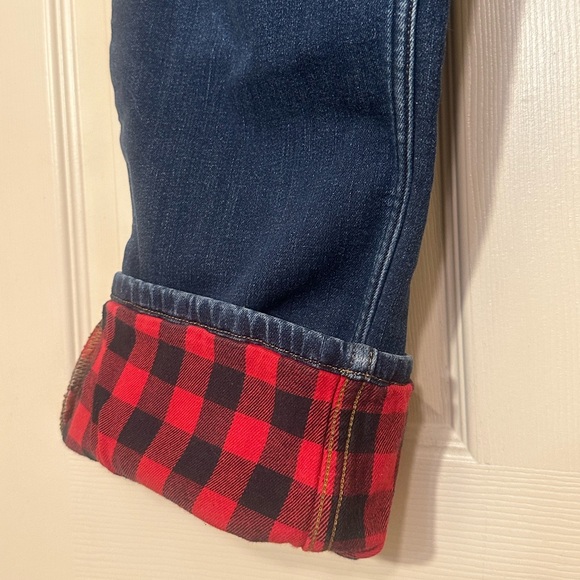 ❗️Duluth Trading Co Plaid Flannel Lined Straight Leg Denim Blue Jeans size 10 - Picture 3 of 9